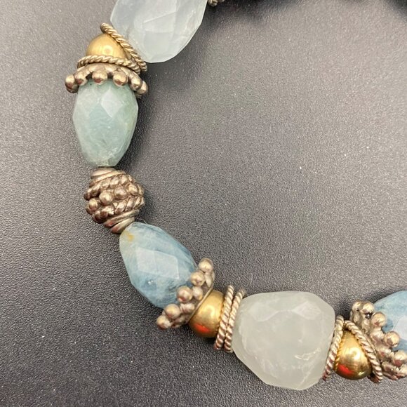 Sterling Silver & Vermeil Toggle Bracelet Blue Chalcedony Beads 6.5" 25.99g - Picture 6 of 12